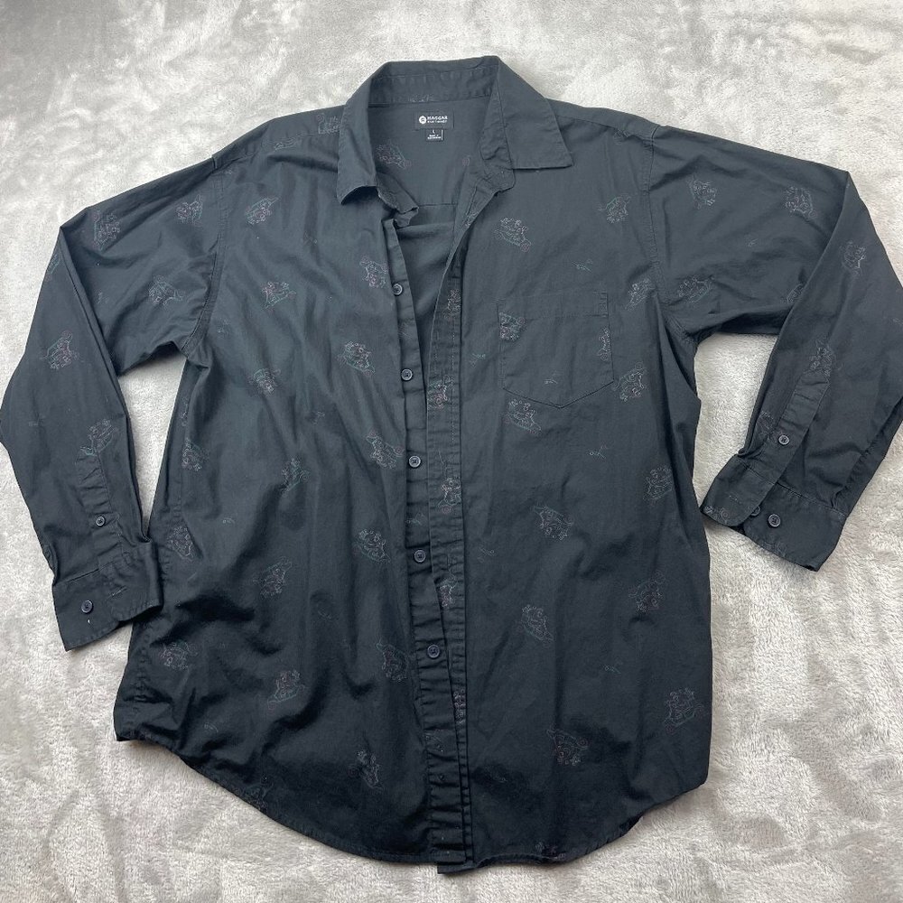 Haggar Clothing Santa Golf Theme Button Down Long Sleeve Shirt Men's L